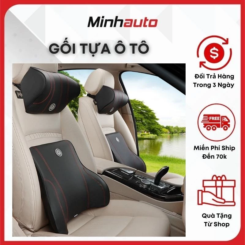 Gối Tựa Đầu Ô Tô - Gối Tựa Lưng Ô Tô 🚗CAO CẤP🚗 Ruột Cao Su Non Bọc Da, Hỗ Trợ Điều Chỉnh Cột Sống Chống Mỏi Lưng Cổ