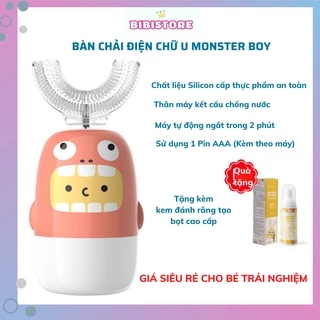 Bàn Chải Điện Trẻ Em MONSTER BOY Silicon Cấp Thực Phẩm[TẶNG KĐR], Bàn Chải Đánh Răng Chữ U Cho Bé 2~16 Tuổi