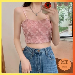 Áo bra nữ ren hoa hồng công chúa thêu nổi 2 dây thun lưng co giãn dáng lửng croptop hot trend 586