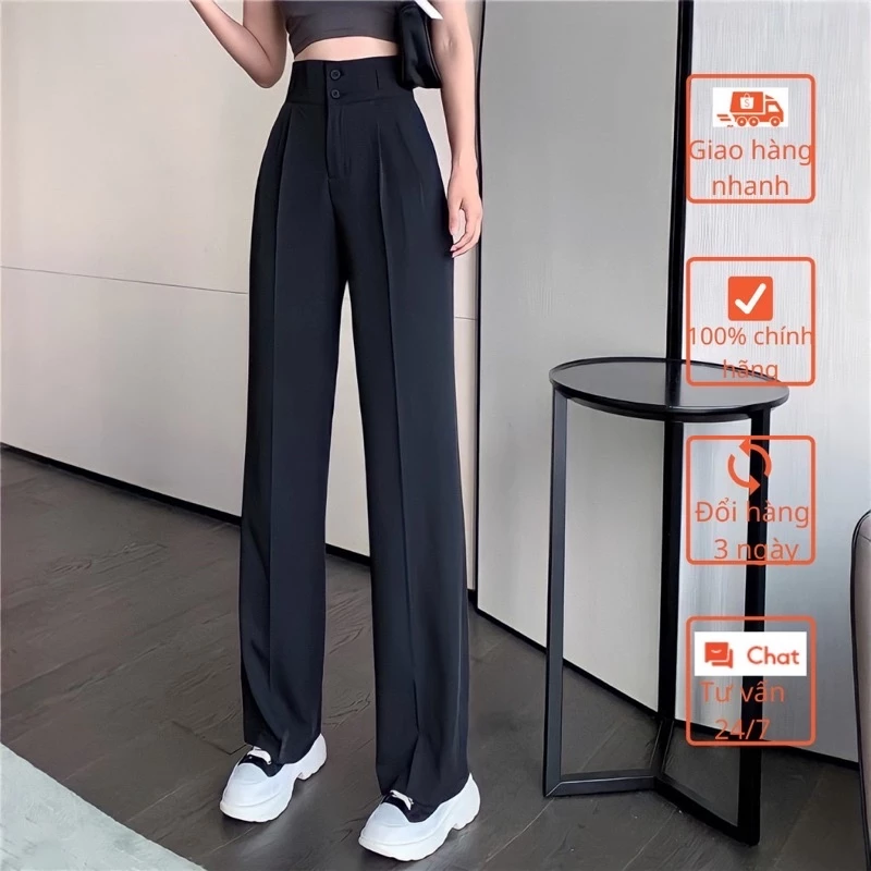 Quần ống suông - Quần culottes cạp cao 2 khuy