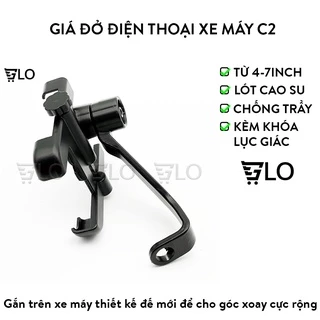 Giá Đỡ Kẹp Điện Thoại Gắn Xe Máy C2, Chống Cướp, Chống Rung Cực Chắc Chắn