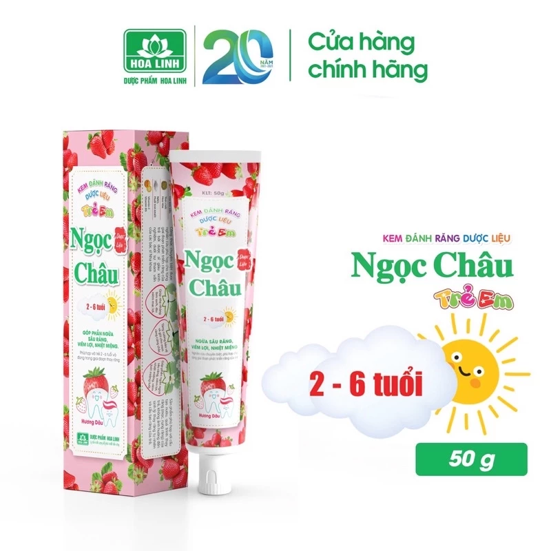 kem đánh răng dược liệu Ngọc Châu Trẻ Em hương dâu 2 - 6 tuổi 50g