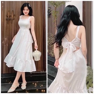 Đầm váy trắng hai dây nơ sau