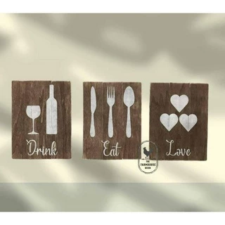 Bảng Gỗ Eat, Drink, Love Decor Bếp Phong Cách Rustic, Tranh Treo Tường Bằng Gỗ Trang Trí Nhà Bếp,Phòng Ăn