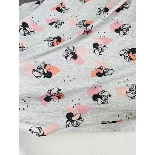 vải thun cotton 2c hình mickey nền xám