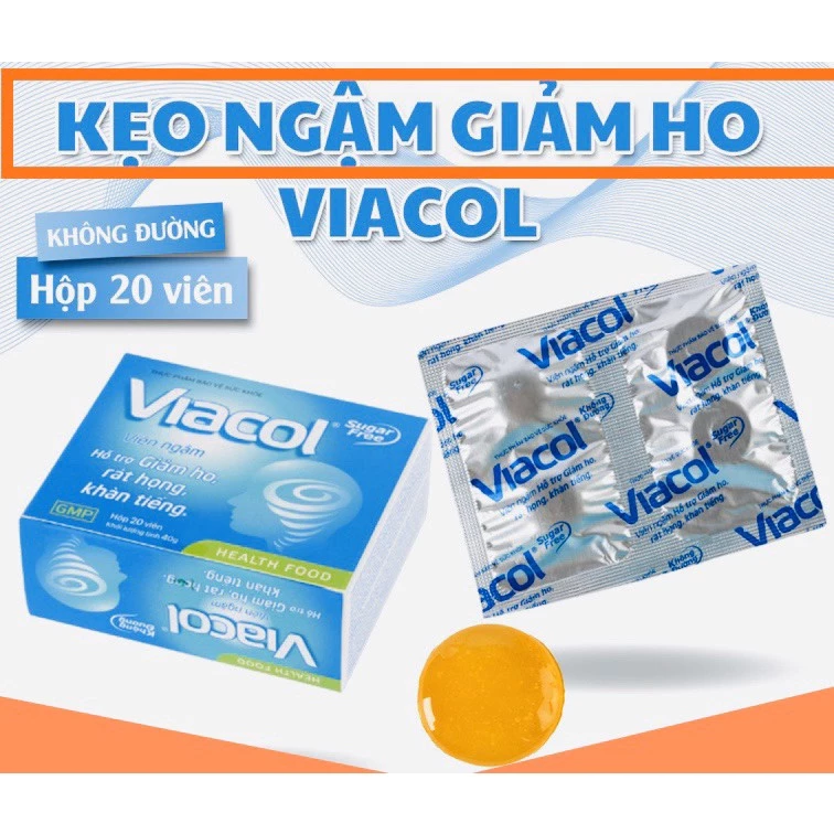 Kẹo ngậm ho không đường Viacol giảm đau rát họng - Hộp 20 viên