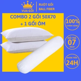 Ruột Gối Nằm Bồng Ball Fiber Cao Cấp VUA GỐI Premium Pillow Combo (02 Gối 50x70 + 01 Gối Ôm 35x100)