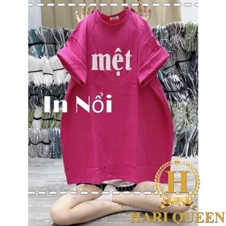 Áo thun tay lỡ chữ Mệt chất cotton HARIQUEEN - Áo phông nam nữ unisex freesize form rộng 65kg