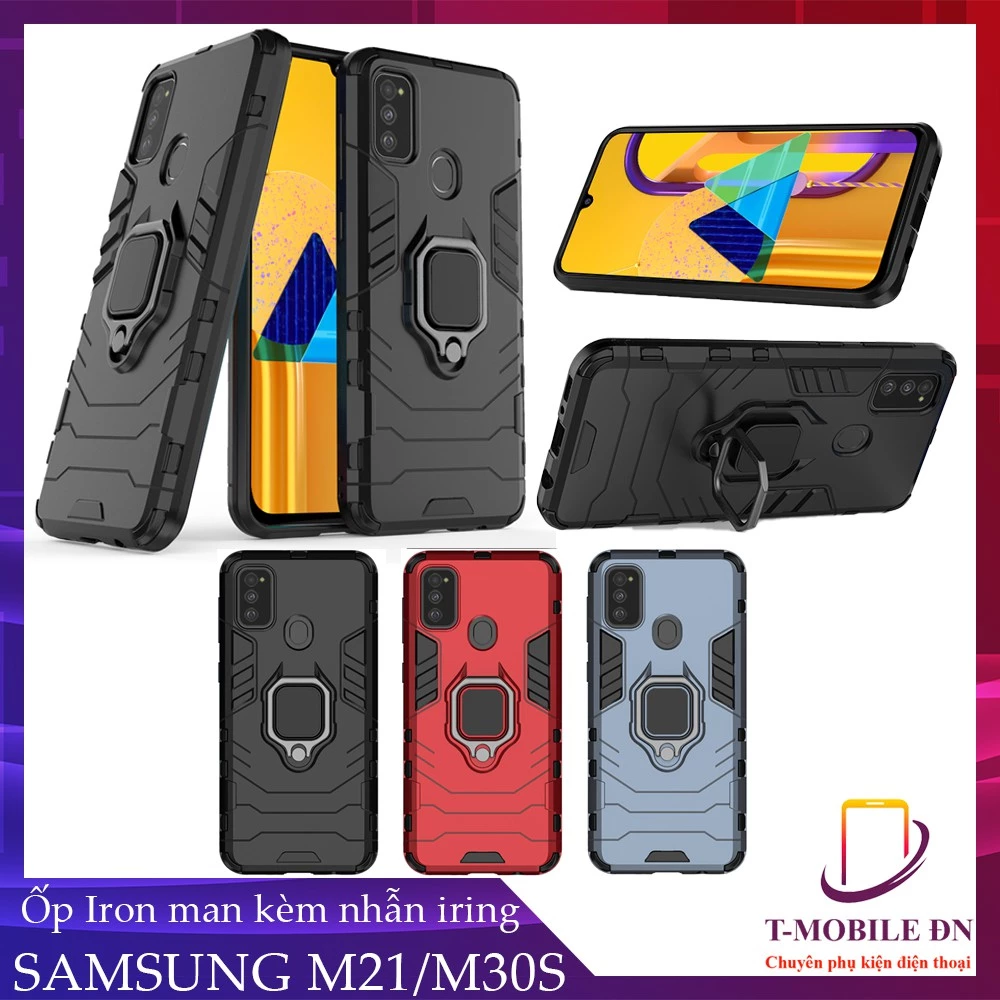 Ốp lưng Samsung M21 M30s, iron man chống sốc kèm nhẫn iring chống xem video bảo vệ camera cho Samsung M30s M21