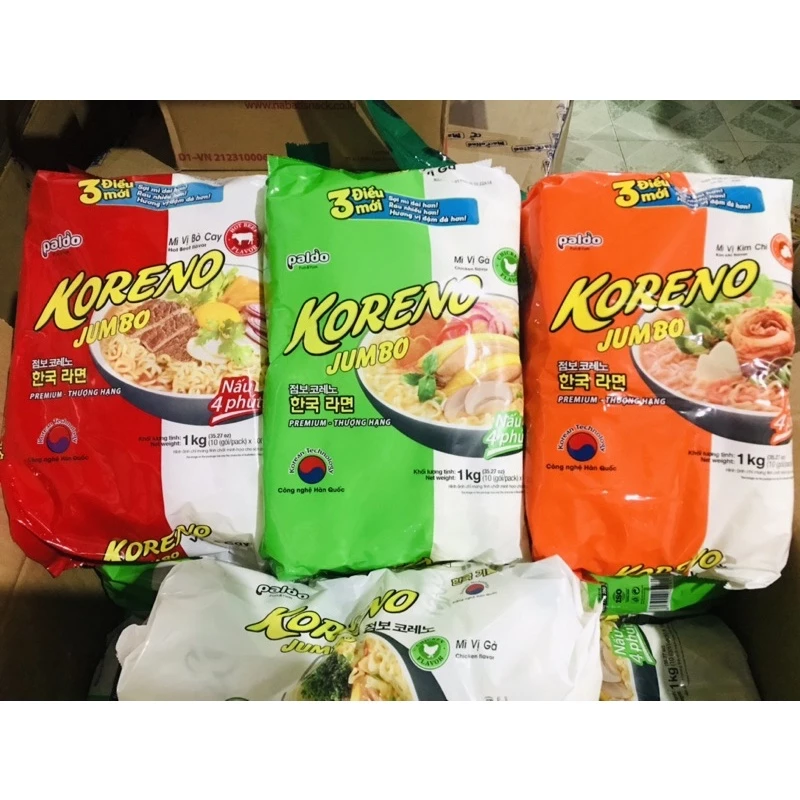 Mì Koreno Jumbo Hàn Quốc Bò Cay/Kim Chi/Gà/ Tôm bịch 1kg