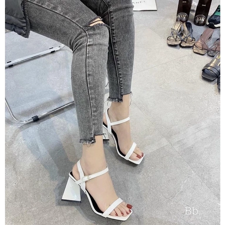 Giày sandal Nữ quai ngang 9 phân gót tam giác hàng cao cấp hottrend có video thật