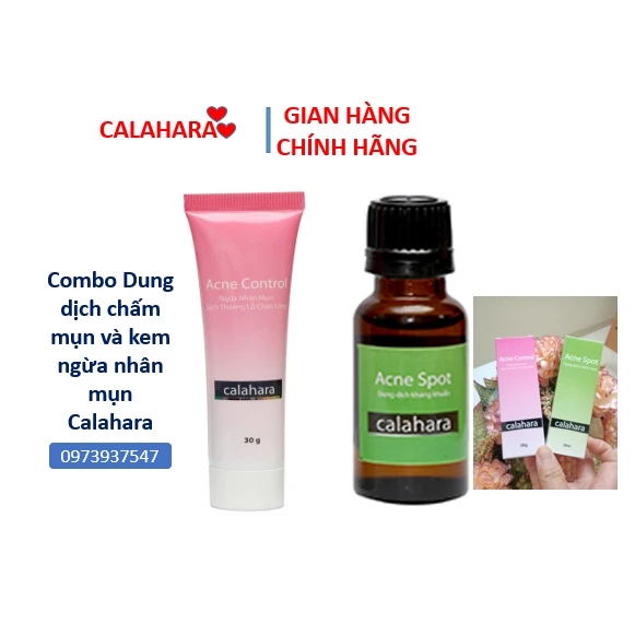 Combo Kem ngừa nhân mụn calahara acne control  + dung dịch chấm mụn Calahara acne spot