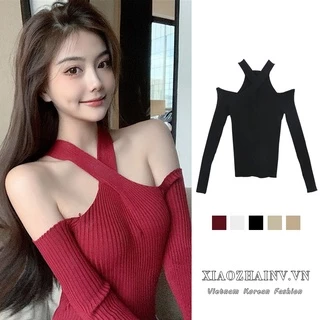 Xiaozhainv áo sơ mi croptop dệt kim đầy màu sắc phong cách cho nữ