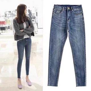 Quần bò jeans dáng ôm cạp cao xước co dãn nữ THOMPHAMSHOP