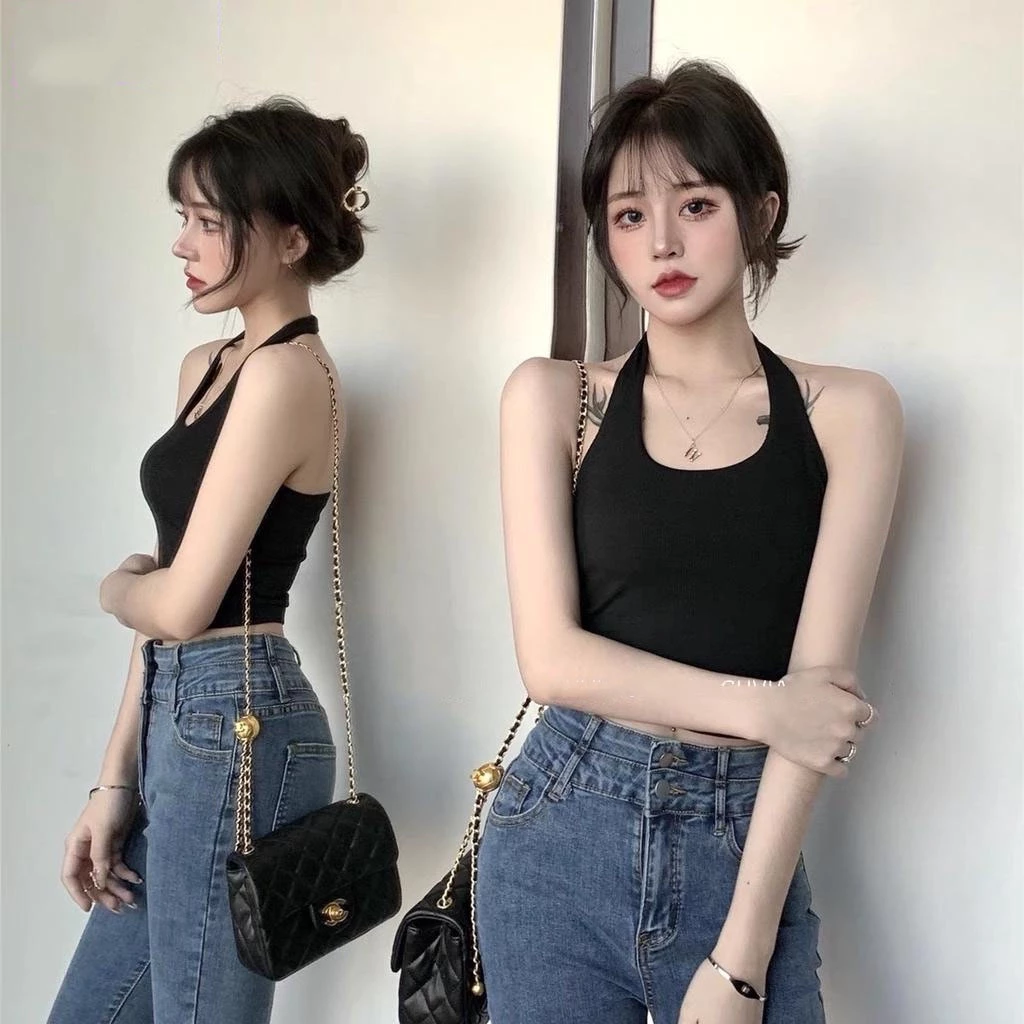 Áo Croptop Nữ Kiểu Yếm Hở Lưng Choàng Cổ Ôm Body Gợi Cảm