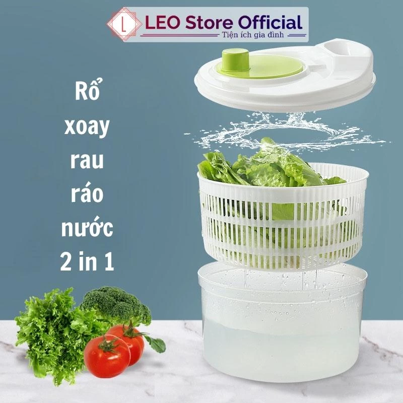 Rổ quay rau ly tâm giúp vắt và làm khô rau nhanh chóng Leos Official