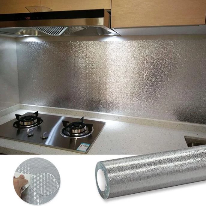 Cuộn giấy bạc dán bếp cách nhiệt, miếng decal dán tường nhà bếp chống thấm bền đẹp khổ 2mx60cm