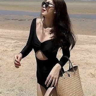 Áo tắm bikini đồ bơi liền thân 1 mảnh tay dài hở lưng đi biển kín đáo nữ khoét eo sexy hàn quốc 2022 - SAVVY Swimsuit