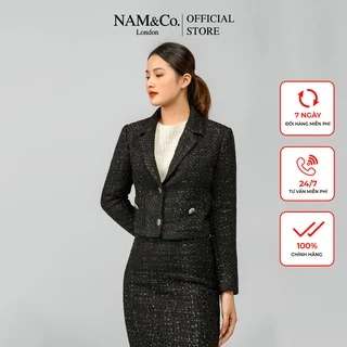 Áo khoác dạ tweed nữ Namandco công sở 2 lớp cổ vest dáng ngắn cao cấp thanh lịch size S M L màu đen NJ0083