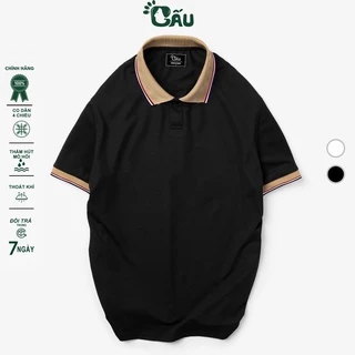 Áo thun Polo GẤU 194 Trơn Unisex vải cá sấu Poly co dãn 4 chiều dày dặn form gerular fit - PL Viền Ca Cao