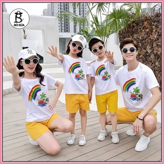 Áo gia đình 3 4 5 người đồng phục du lịch độc đáo nổi bật thun cotton mềm mịn màu trắng GD16