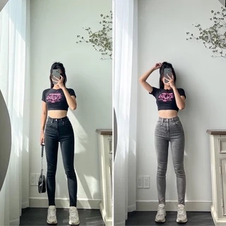 Quần skinny xám lưng cao