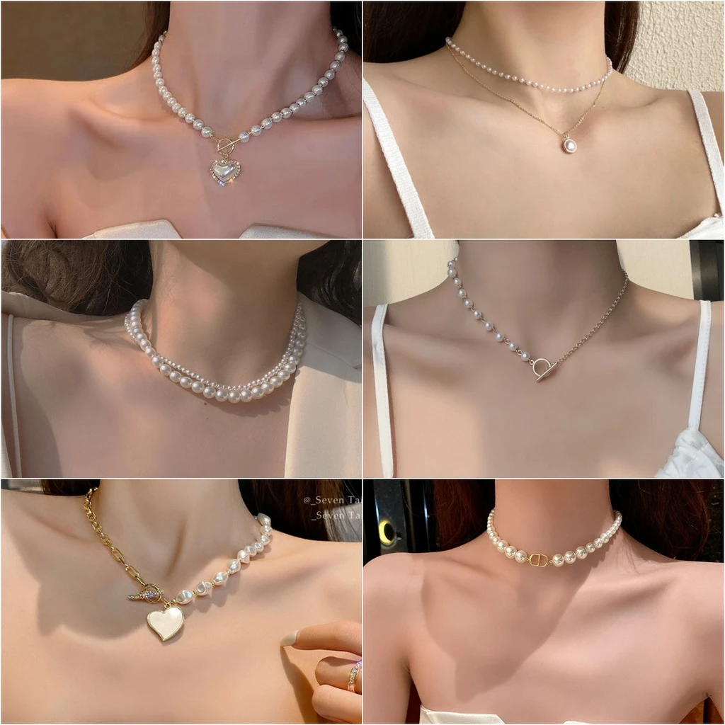 Dây chuyền Ngọc nhân tạo hai lớp cho nữ phụ kiện nữ cá tính