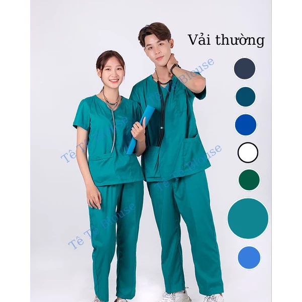 SIÊU SALE (Màu Xanh Cổ Vịt) Bộ scrubs cổ tim bác sĩ, điều dưỡng, dược sĩ, spa, thẩm mỹ, nha khoa, bệnh viện, phòng khám