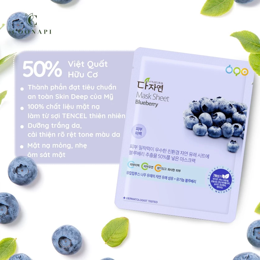 Mặt Nạ Việt Quất Dưỡng Trắng Da All Natural Mask Sheet Blueberry 25ml