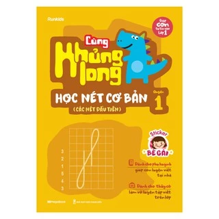 Sách Cùng khủng long học nét cơ bản quyển 1 (các nét đầu tiên) bé gái (Tặng khóa học tiếng anh online) - MGB