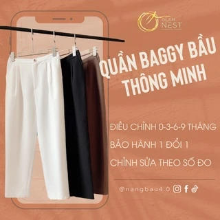 Quần Baggy Bầu Công Sở Vải Co Giãn Cạp Điều Chỉnh Thông Minh Glam Nest QD002