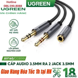 Cáp Gộp Audio 3,5mm Âm Ra 2 Đầu 3,5mm 1 Mic 1 Loa UGREEN 20899 - Hàng CHính Hãng