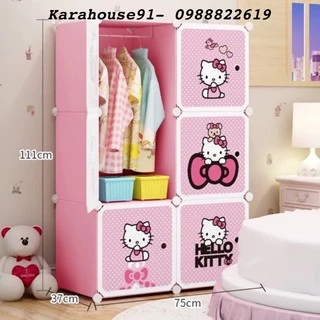 Tủ nhựa ghép 6 ô Hello kitty. kèm 1 treo đồ. Mẫu bán chạy nhất