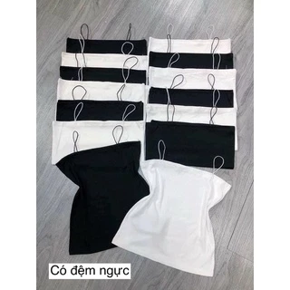 Áo 2 dây ngang ngực Croptop cotton 2 lớp , thun ống ôm body dây sợi bún