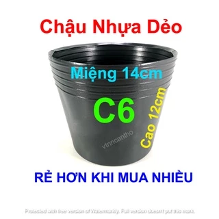 Chậu nhựa C6 đen dẻo trồng cây hoa (14x12cm)