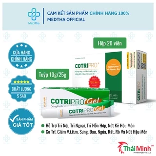 Cotripro Gel - Gel Bôi Trĩ, Táo Bón, Ngải Cứu, Giải Nhiệt, Dịu Mát, Săn Se Da (Hộp 20 Viên/Tuýp 10g/25g) [Chính Hãng]