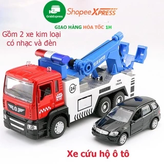 Đồ chơi xe cứu hộ ô tô gồm 2 xe kim loại có nhạc và đèn các chi tiết tháo mở được