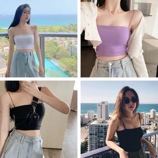 km Áo hai dây tăm, áo 2 dây thun croptop ôm sợi bún tím/trắng/đen h_T_Storee sỉ ib