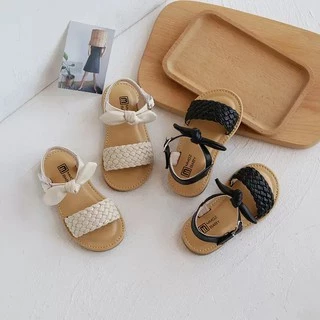 Sandal cho bé - dép quai hậu cho bé gái quai da đan nơ nhỏ xinh xắn đế PU siêu mềm v732 ( ảnh thật)