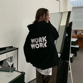 Áo Khoác Hoodie Unisex Zip Nỉ Bông WORK màu ĐEN/XÁM TRẮNG 🖤 Nam nữ unisex/Áo hoodie dây kéo nữ form rộng Jaystoree 🖤