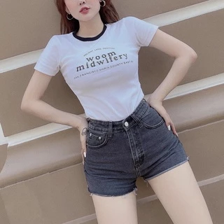 Quần short jeans đùi nữ BigSize màu Xám Tua Lai, lưng cao, co dãn mạnh 4341 MLJ 60kg 70kg 80kg 90kg