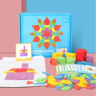 Đồ chơi ghép hình khối Pattern Blocks 155 chi tiết Montessori cho bé