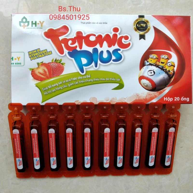 Fetonic plus (hộp 20 ống) bổ sung sắt, acid folic hỗ trợ tạo máu cho mẹ và bé từ 1 tuổi vị dâu dễ uống