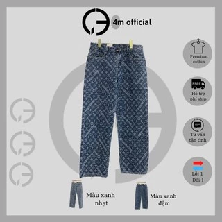 Quần Jean nam ống rộng LV 4M OFFICIAL, họa tiết thêu LV 3 sao, quần ống suông rộng style hàn quốc - SIÊU HOT