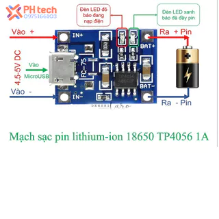 Mạch Sạc Pin 18650 Lithium 3.7-4.2v TP4056 Micro USB