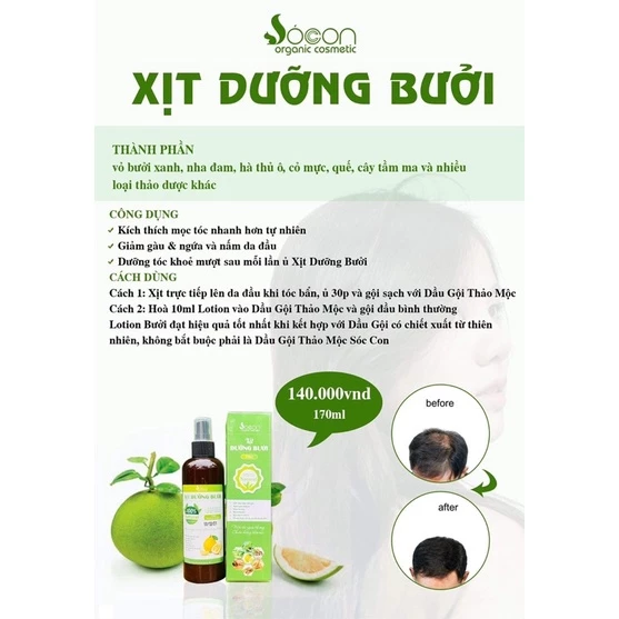 XỊT DƯỠNG BƯỞI KÍCH MỌC TÓC CON