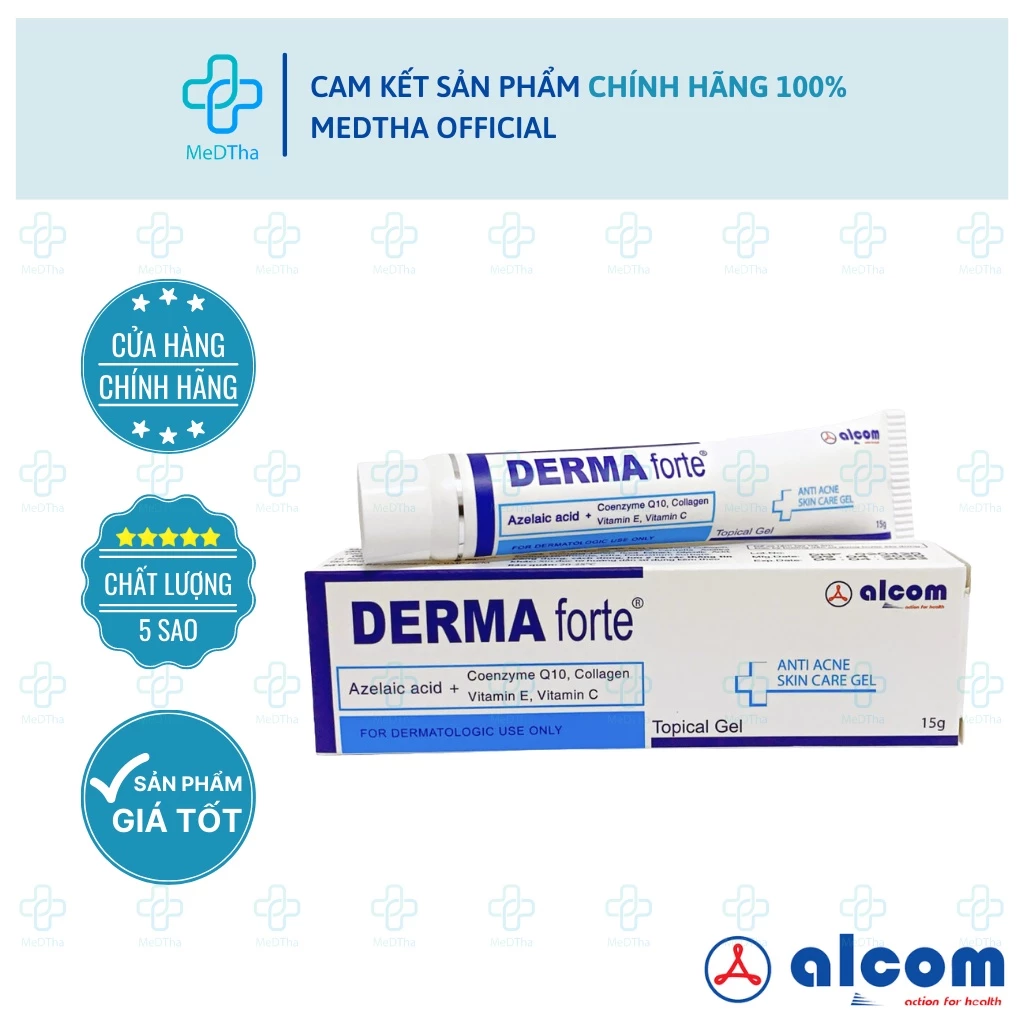 Derma Forte Gel 15g - Hỗ trợ Giảm Mụn Trứng Cá, Mụn Ẩn, Mờ Thâm Mụn, Mờ Sẹo, Dưỡng Da (Tuýp 15g) [Chính Hãng]