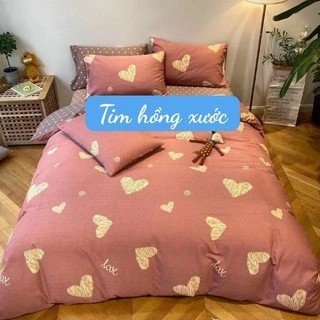 Bộ Ga Gối [1m4x2m]Cotton Poly Đủ Kích Thước-shopava-MẪU TIM HỒNG XƯỚC