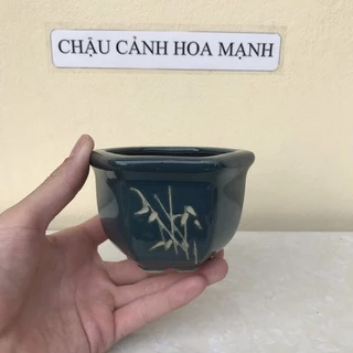 Chậu Lục giác bonsai sen đá mini khắc men Xanh ngọc gốm Bát tràng 1 size SP416