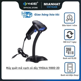 Đầu đọc mã vạch Qrcode YHD 1100D, Máy Scan cầm tay có dây quét mã vạch 1D 2D dùng trên Máy tính - Kèm đế